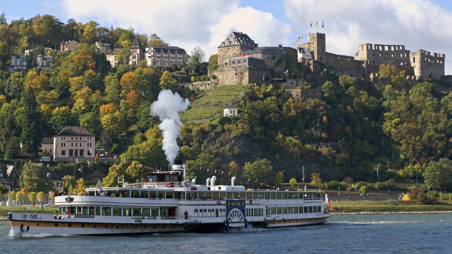 Die Goethe vor Burg Rheinfels | © Romantischer Rhein Tourismus GmbH, Friedrich Gier